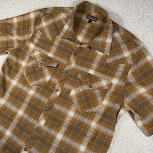 Patagonia Worn Wear Western Snap Shirt Men's Large Short Sleeve Hemp/Polyester